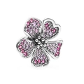 Zilveren bloembedel met roze-paarse kristallen voor DIY-bedelarmbanden - Roze en Paars Floraal Pavé