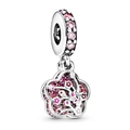 Roze emaille kersenbloesem bedel van S925 zilver met sprankelende kristallen - Roze kersenbloesem hanger