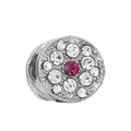 Silver bead charm with sparkling pink center stone and white zircon stones - Rose Red Main Stone White Halo Bead (#22) / Rose Red Silver