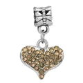 Silver heart charm with champagne crystal pavé and bow design for DIY bracelet - Champagne Heart Bow Pendant (#18)
