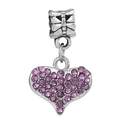 Pink crystal heart charm with silver bow bail for DIY bracelets and necklaces - Purple Heart Bow Pendant (#19)