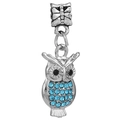 Silver owl charm pendant with light blue crystals and black stone eyes for jewelry making - Light Blue Owl (016)