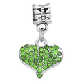 Silver heart charm with green rhinestones for DIY bracelets and necklaces - Green Heart Pendant (#21)