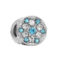 Silver bead charm with pavé light blue and white crystals in a geometric flower pattern - Snowflake Blue And White Pavé Charm (#25) / Blue White Silver