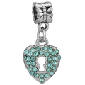 Vintage silver heart charm with light blue crystals and keyhole design for bracelets - Blue Heart Lock (022)