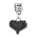 Silver bow heart charm with black rhinestones for DIY bracelets and holiday jewelry - Black Heart Bow Pendant (#22)