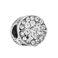 Lustrous round charm bead with pave-set clear crystals in silver finish for DIY bracelets - Pavé Clear Zircon Large Hole Bead (#27) / White Zirconia Silver