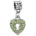 Green heart-shaped lock charm with pavé crystals for Pandora style bracelets - Green Heart Lock (023)