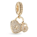 Gold heart lock double pendant with pavé set white crystals and bead textured bail - Pave Heart Lock (2#)