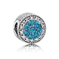 Flat round silver charm bead with sea blue crystals and white diamond halo - Sea Blue Zircon White Halo Bead (#29) / Light Blue & Silver