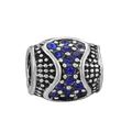 Silver bead charm with textured dots and deep blue crystal inlay for DIY bracelets - Blue Wave Bead (#30)