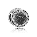 Sparkling pave clay bead charm with dark grey center stones for DIY bracelets - Dark Gray Main Stone Pavé Charm (#31) / Dark Gray Silver