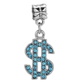 Silberner Dollar-Anhänger mit blauen Kristallen und strukturierter Vintage-Öse - Hellblau
