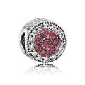 Silver bead charm featuring a purple floral cluster set with sparkling cubic zirconia - Pink Purple Flower Cluster Halo Bead (#32) / Pink Purple Silver