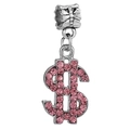 Silver dollar sign pendant with pink rhinestones for DIY necklaces and bracelets - Pink
