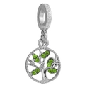 Silver tree of life charm pendant with green crystals and large hole for bracelets - Green Tree of Life Pendant (#37)