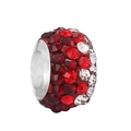 Sparkling red and clear crystal pavé large hole charm bead with silver-plated metal base - Red White Pavé Cylinder Charm (#36) / Silver with Red Stones
