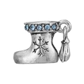Silver Christmas boot pendant with light blue rhinestones and snowflake engraving - Blue Christmas Boot Pendant (#38)