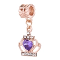 Rose gold crown charm with purple heart stone and clear crystals for DIY bracelets - Purple Heart Crown Base Style (30)