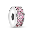 Silver bead charm with pink pavé set crystals for DIY jewelry bracelet - Full Pavé Pink Zircon Cylinder (#39) / Silver with Pink Rhinestone