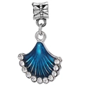 Blue enamel shell charm bead with sparkling rhinestones for DIY beaded bracelets - Dark Blue Enamel Fan-Shaped Pendant (28) / Normal Specification / Blue