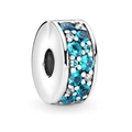 Silver bead charm with blue and white pavé crystals for modular bracelets - Blue And White Pavé Lucky Bead (#40) / Blue White Silver