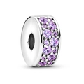 Silver bead charm with three rows of purple crystals for DIY charm bracelets - Purple Rhinestone Pave Round Bead (#41)