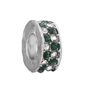Classic silver charm with double-row green and white stones for DIY bracelets - Green And White Pavé Cylinder (#42) / Green White Silver