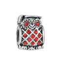 DIY owl bead charm with red rhinestones and antique silver finish for bracelets - Red Owl Bead (#44)