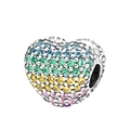 Zilveren hartbedel met gekleurde zirkoniasteentjes voor DIY-sieradenarmbanden - Meerkleurig Vijfrijig Pavé Hart
