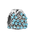 Polished silver charm bead featuring pavé-set light blue crystals for DIY jewelry - Light Blue Pavé Hemisphere Charm (#45) / Light Blue & Silver