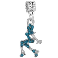 Silver female silhouette charm with bright blue rhinestones for bead bracelets - Blue Mermaid Silhouette (024)