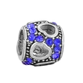 Silver bead with blue crystals and hollow heart patterns for DIY charm bracelets - Blue Silver Heart Bead (#48)