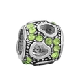 Silver hollow heart charm with bright green crystals for DIY bracelet jewelry - Green Silver Heart Bead (#49)