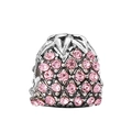 Silver bead charm pavé set with sparkling pink crystals for DIY charm bracelets - Pink Zircon Dome Pavé Charm (#47) / Silver with Pink Rhinestone