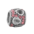 Pink rhinestone heart charm in silver metal finish for women's DIY charm bracelets - Pink Silver Heart Bead (#50)