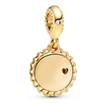 Pendentif doré avec bordure festonnée, fini miroir et petit cœur pour bracelets - Cœur Ajouré Doré (25#)