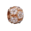 Charme de cœur or rose avec fleurs émaillées blanches et zircons pour bracelets - Fleur Blanche Or Rose (29#)