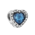 S925 silver heart charm with blue center stone and white zircon border for DIY bracelets - Blue Heart Gemstone Charm (#51) / Blue Crystal Silver