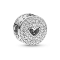 Sparkling silver round charm with heart-shaped cutout and pavé set white zirconia stones - Full Pavé Hollow Heart Bead (#52) / White Zirconia Silver
