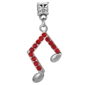 Silver musical note charm with red rhinestones and bow detail for DIY bracelets - Red Musical Note Style (#1)