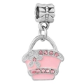 Zinc alloy pink basket charm with enamel finish and sparkling crystals for DIY bracelets - Pink Basket Shape Pendant (#19)