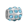 Silver bead with sky blue round crystals for DIY charm bracelets and jewelry - Light Blue Cylinder Bead (#1)