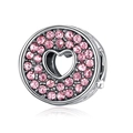 Pink pavé heart charm bead in silver with cubic zirconia for DIY bracelets - Pink Zircon Hollow Heart Charm (#56) / Silver with Pink Rhinestone