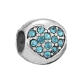 Silver heart charm bead with light blue crystals for DIY jewelry bracelets - Light Blue Pavé Heart (#7)