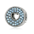 Silver bead charm with light blue pavé zircons and heart-shaped cutout details - Light Blue Pavé Hollow Heart (#57) / Light Blue & Silver