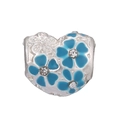 Charm cœur en argent avec fleurs en émail bleu et zircons pour bracelets DIY - Cœur à Fleurs Bleues (36#)