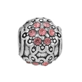 Oxidized silver charm with pink flower clusters for DIY bead bracelet jewelry - Pink Flower Cluster Vintage Charm (#5)