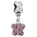 Butterfly charm pendant in silver finish with pink zircons for charm bracelets - Pink Rhinestone Butterfly Style (#1)