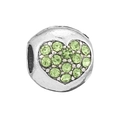 Silver-finish heart bead charm with inlaid green crystals for DIY jewelry making - Light Green Heart Ball (#9)